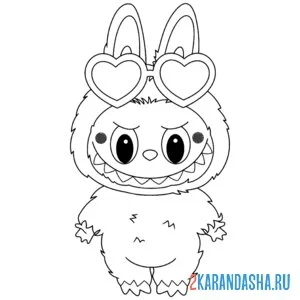 Раскраска лабубу очки середечко