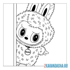 Раскраска лабубу подглядывает