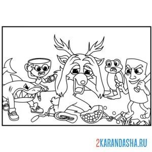 Раскраска 99 ночей в лесу думают