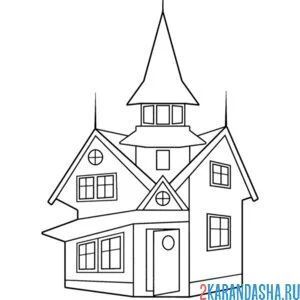 Раскраска готический дом на хэллоуин