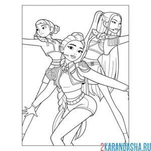 Раскраска руми, мира и зои кей-поп-охотницы на демонов хантрикс