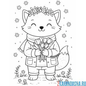 Раскраска весенняя лисичка