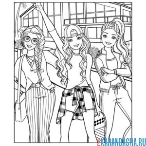 Раскраска три подружки барби вместе