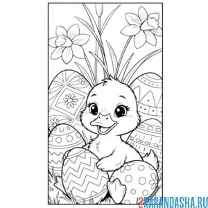 Раскраска цыпленок на пасху и яички