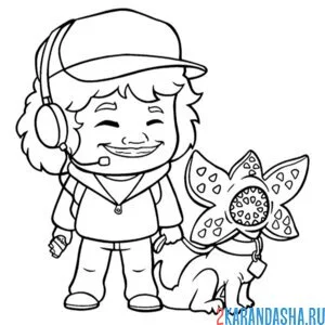 Раскраска дастин и его маленький демогоргон очень странные дела осд