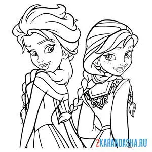 Распечатать раскраску сестры анна и эльза из мультфильма на А4