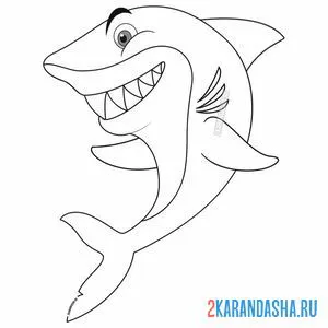 Распечатать раскраску улыбающаяся акула на А4