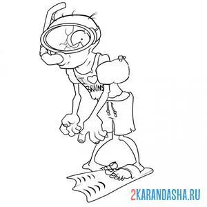 Раскраска зомби с трубкой и в маске