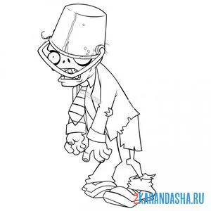 Раскраска зомби с ведром