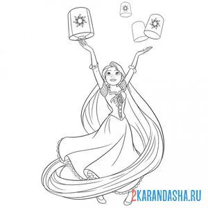 Раскраска принцесса и светящиеся фонарики