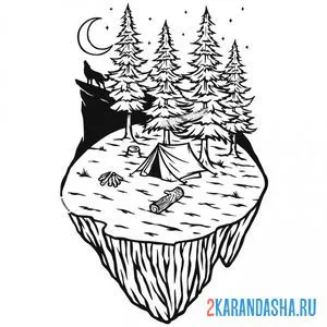 Раскраска волк воет на луну, каникулы в палатке онлайн