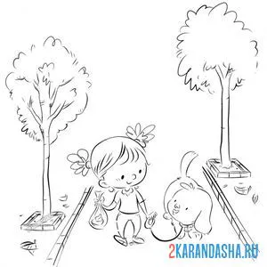 Раскраска девочка гуляет по парку с собакой