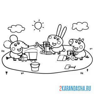 Раскраска слоненок эдмонд и крольчонок ребекка играют