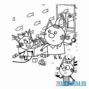 Раскраска карамелька, компот и коржик играют