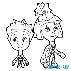 Раскраска задумчивые симка и нолик | фиксики