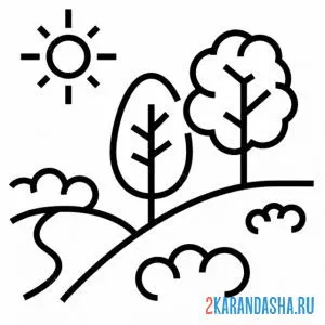 Раскраска деревья на полянке онлайн