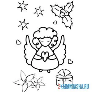 Раскраска ангел на рождество праздник