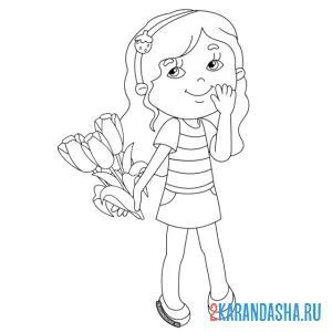 Раскраска девочка с тюльпанами онлайн