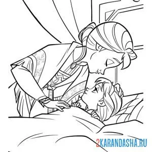 Распечатать раскраску мама целует дочку перед сном на А4