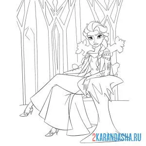Раскраска королева эльза на троне