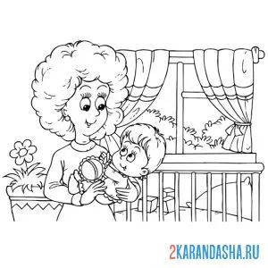 Раскраска мама с ребенком