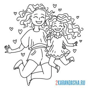 Раскраска мама с дочкой