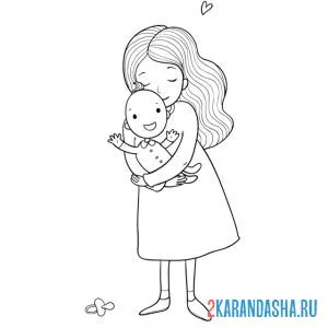Раскраска мама с малышом на руках