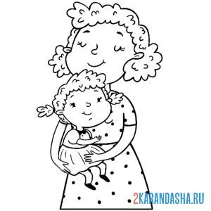 Раскраска мама с дочей