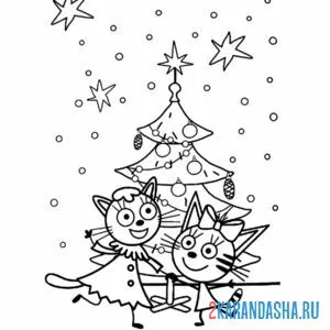 Раскраска лапочка и карамелька на новый год