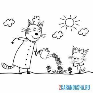 Раскраска мама и карамелька в саду