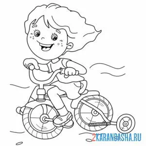 Раскраска девочка мчится на велосипеде