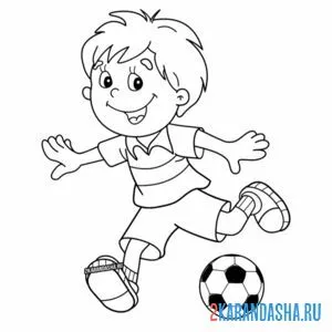 Раскраска мальчик играет в футбол