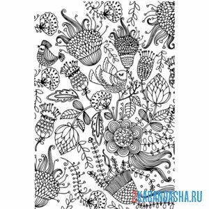 Раскраска узоры с птичками