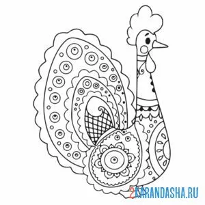 Раскраска хохлома петушок