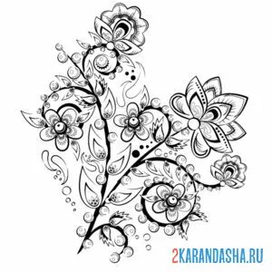 Раскраска цветы хохлома