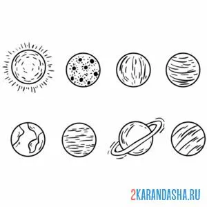 Раскраска напиши названия планет