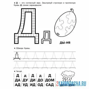 Раскраска прописи буква д печатная контур