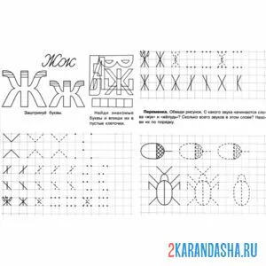 Раскраска буква ж по клеточкам