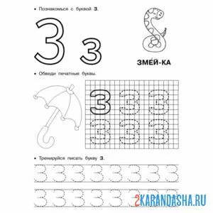 Раскраска печатная буква з по клеточкам