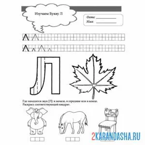 Раскраска задания с буквой л