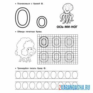 Раскраска пропись буква о по клеточкам