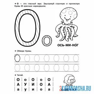Раскраска пропись буква о печатная