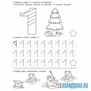 Раскраска прописи цифра 1 печатная