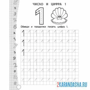Раскраска пропись цифра 1 обведи сам