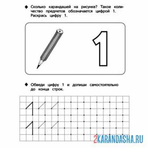 Раскраска цифра 1 пропись