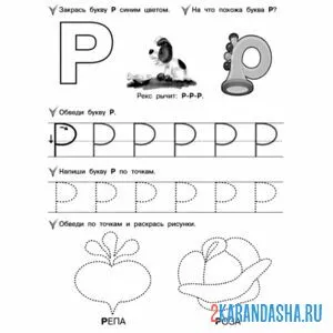 Раскраска учимся писать печатную букву р