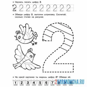 обведи и закрась цифру 2