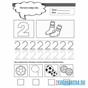 Раскраска пропись цифра 2 обведи по линии