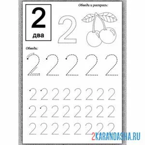 Раскраска обведи цифру 2 и раскрась рисунок