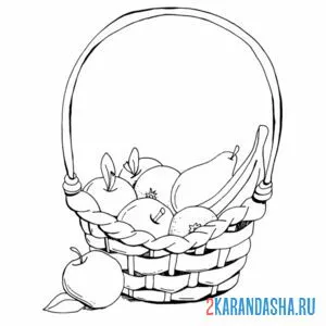 Раскраска корзина фруктов яблоки